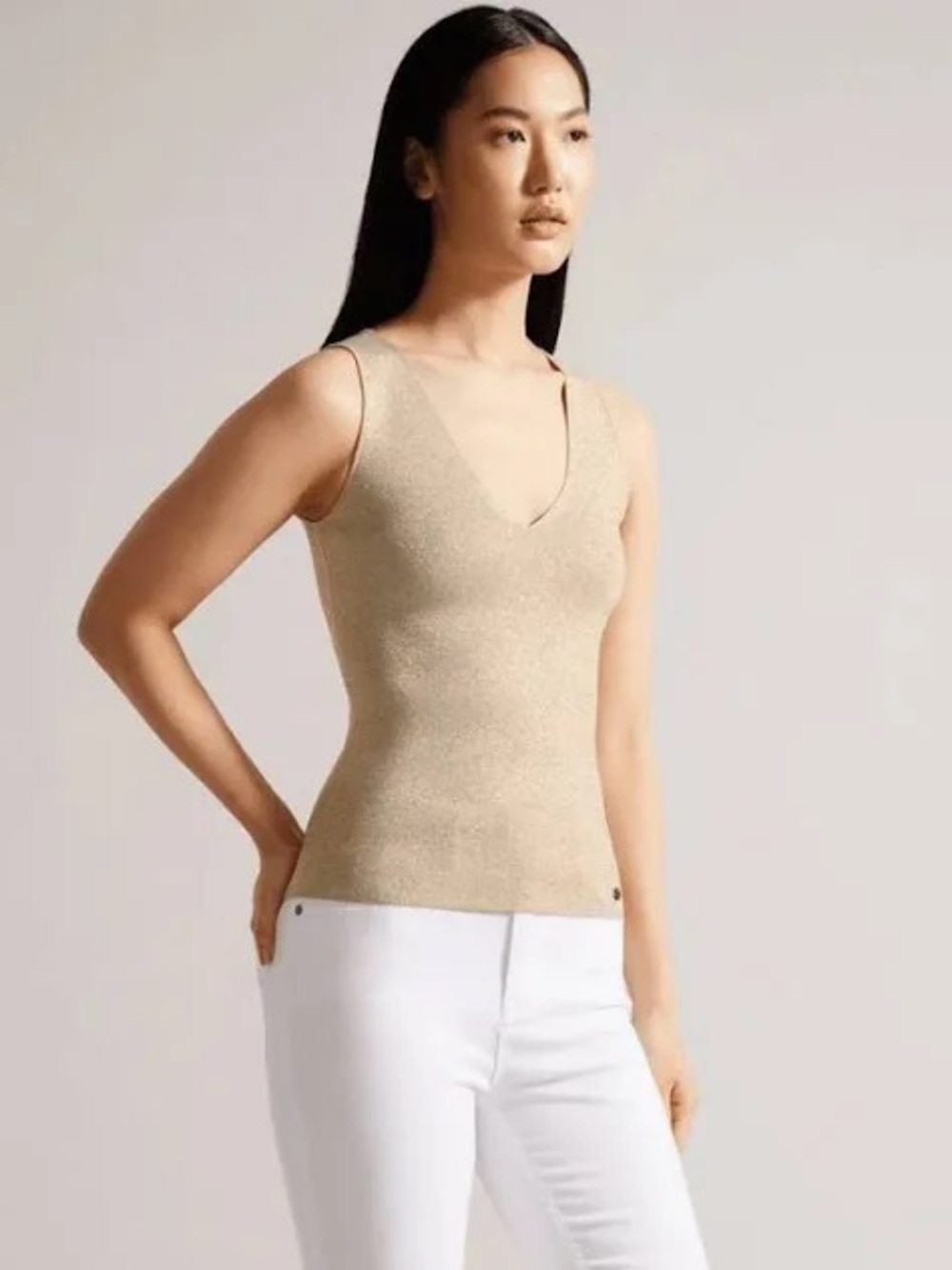 TED BAKER LONDON sharlee knit metallic V neck sleeveless top 6